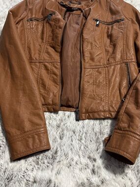 Cognac Faux Leather Moto Jacket